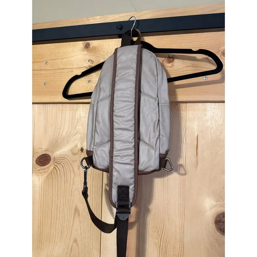 TSD Brand Urban Light Coated Canvas Sling Bag in Beige NWOT